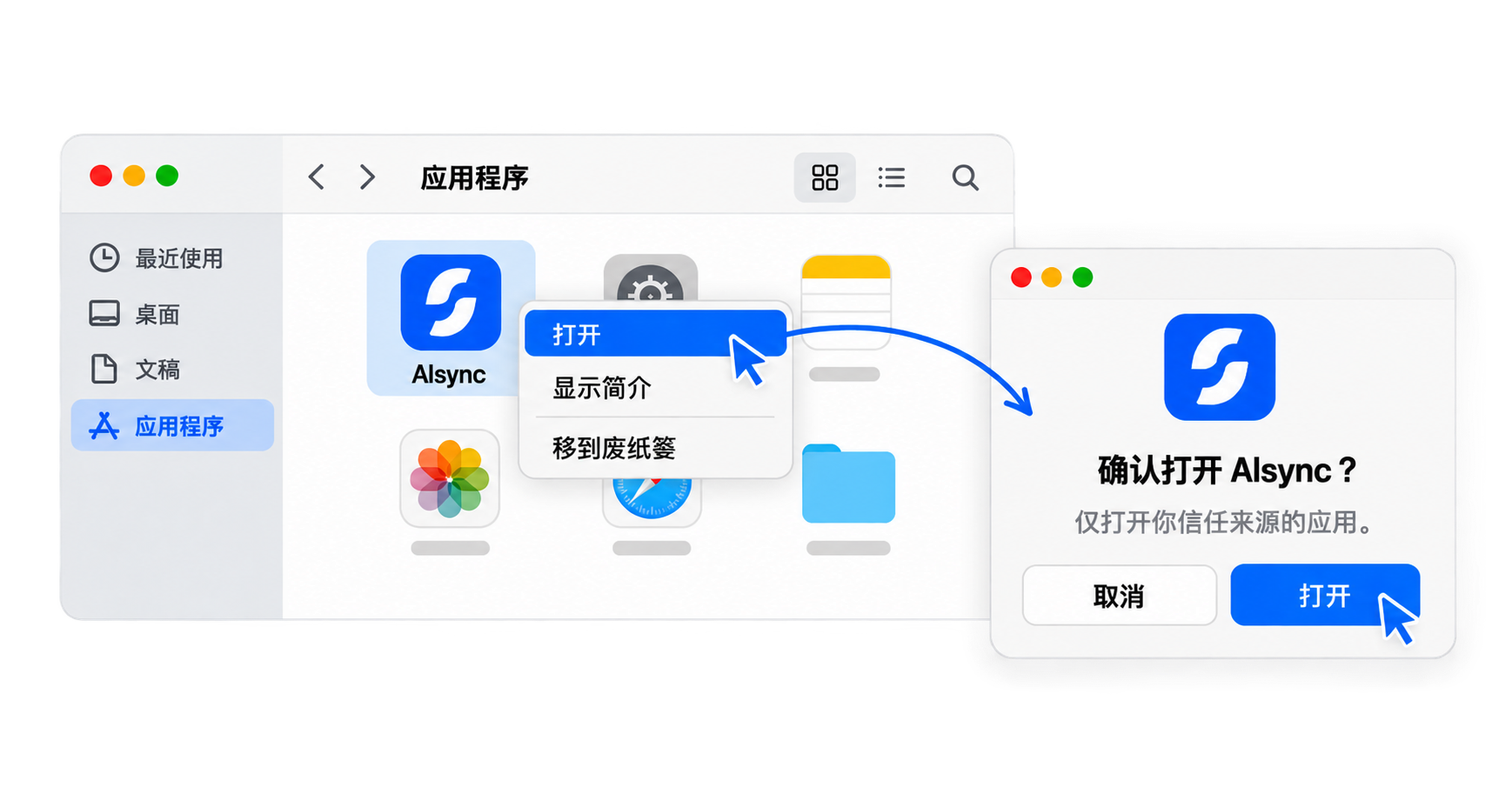 在访达中右键打开 AISync 并确认打开